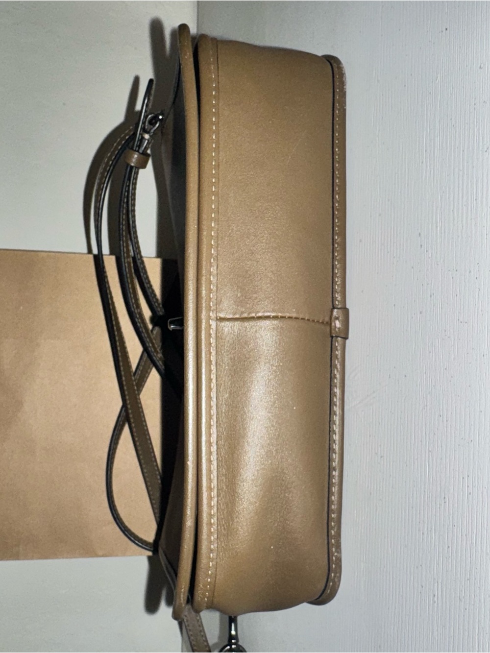 Coach Turnlock Crossbody Bag in Glovetanned Leather (Style #57325) 2016 Taupe - Picture 9 of 15